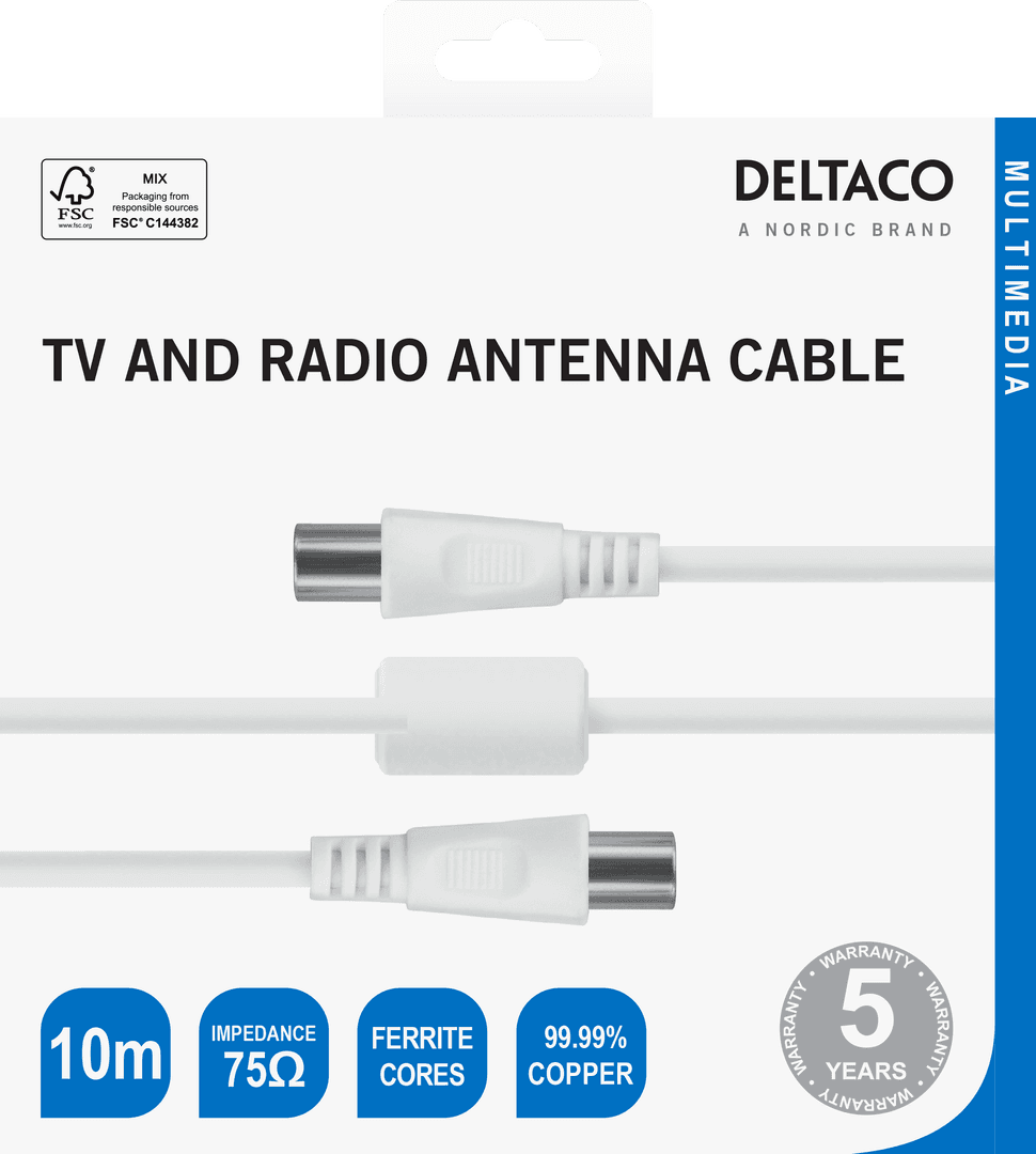 DELTACO - Antenna cable 75Ohm   nickel-plated connectors 10m