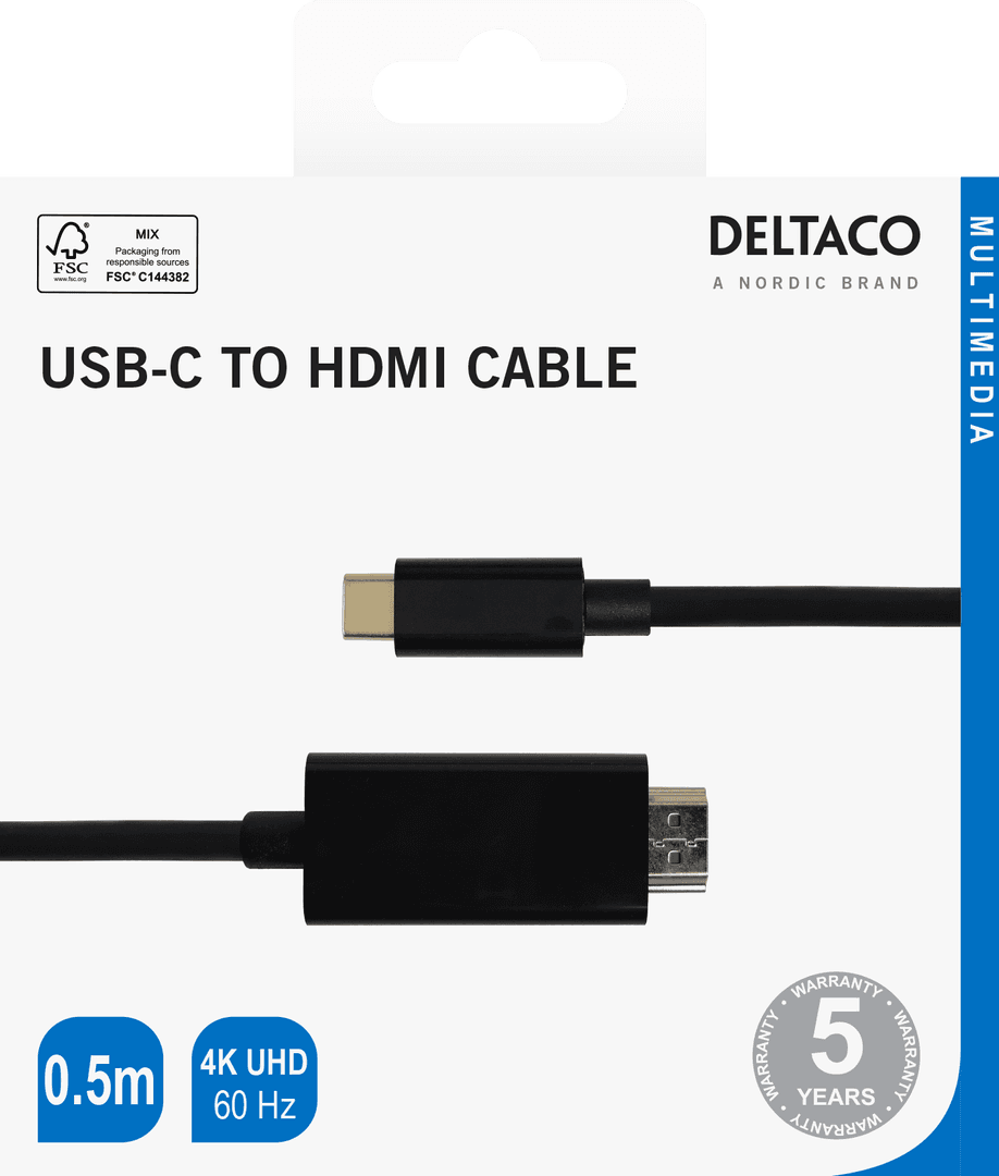 DELTACO - USB-C - HDMI cable, 4K UHD, gold plated, 0.5m, black