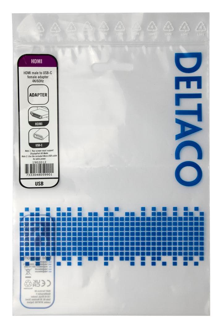 DELTACO - HDMI - USB-C Alt.Mode DisplayPort adapter, 4K/60Hz