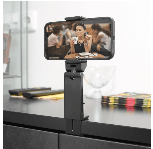 DELTACO - Portable travel mount with clamp, for mobile phones, black