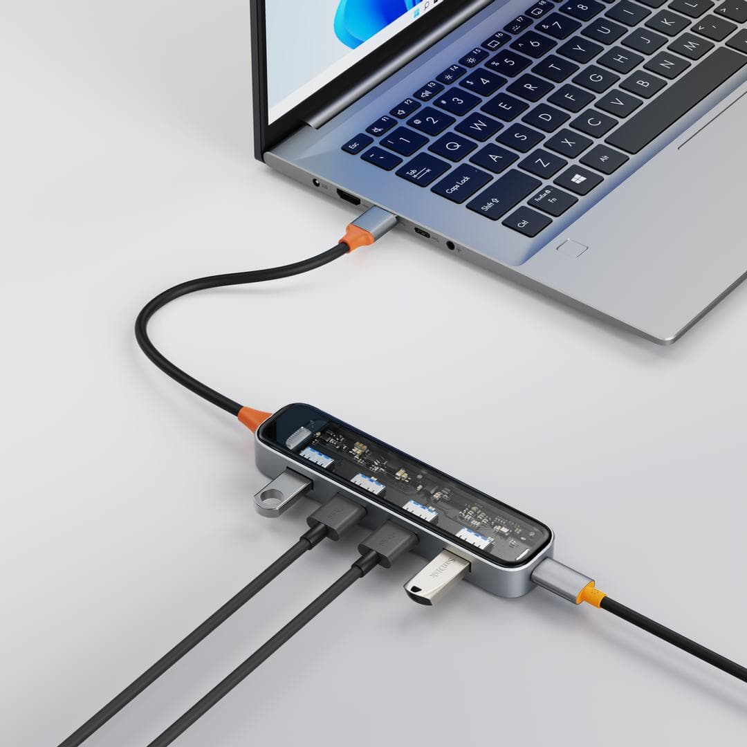 DELTACO - Transparent USB-A hub, 5 Gbps, 4x USB-A