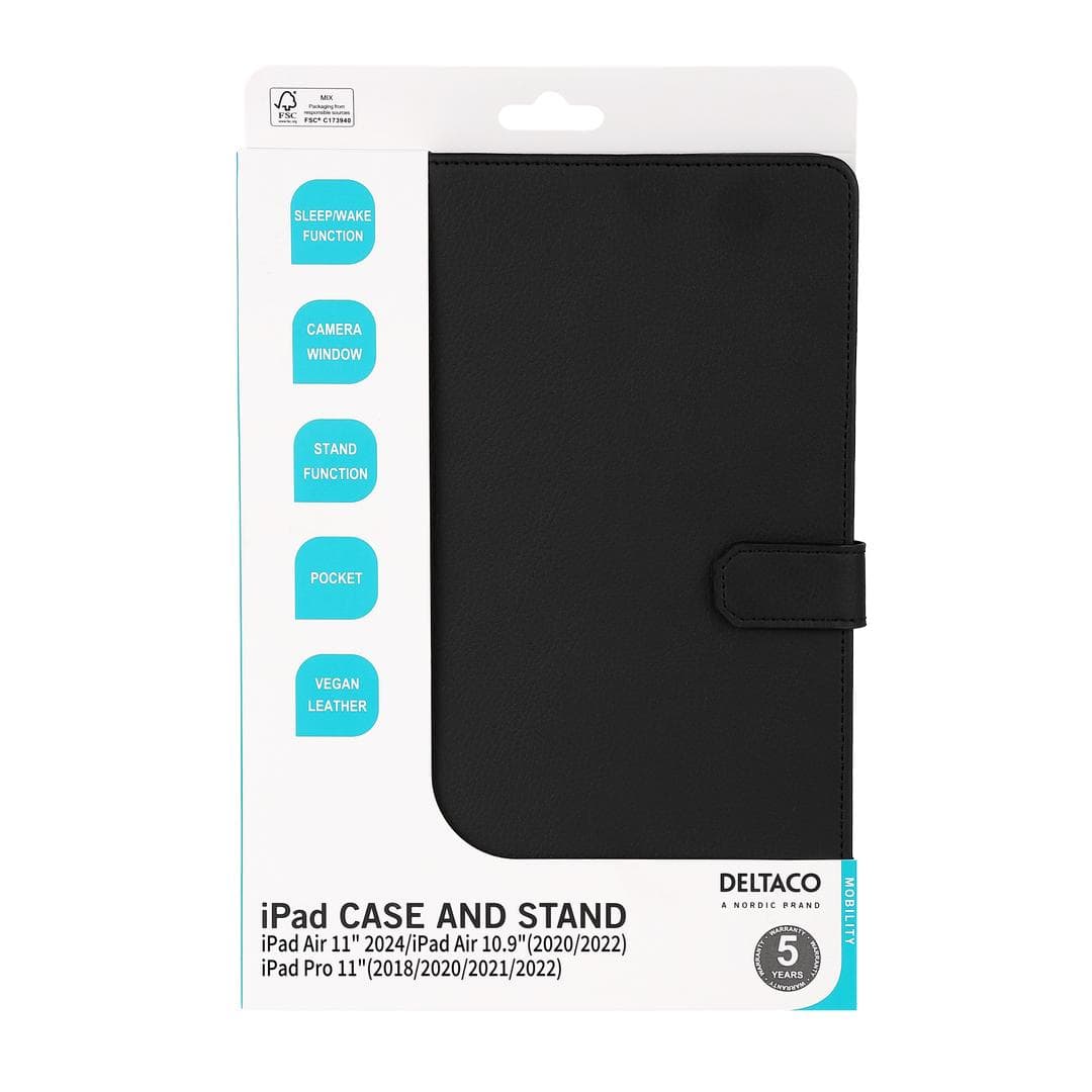 DELTACO - iPad Air 11" 2024, Air 10.9" 4/5th, Pro 11" 2/3/4th case,blk