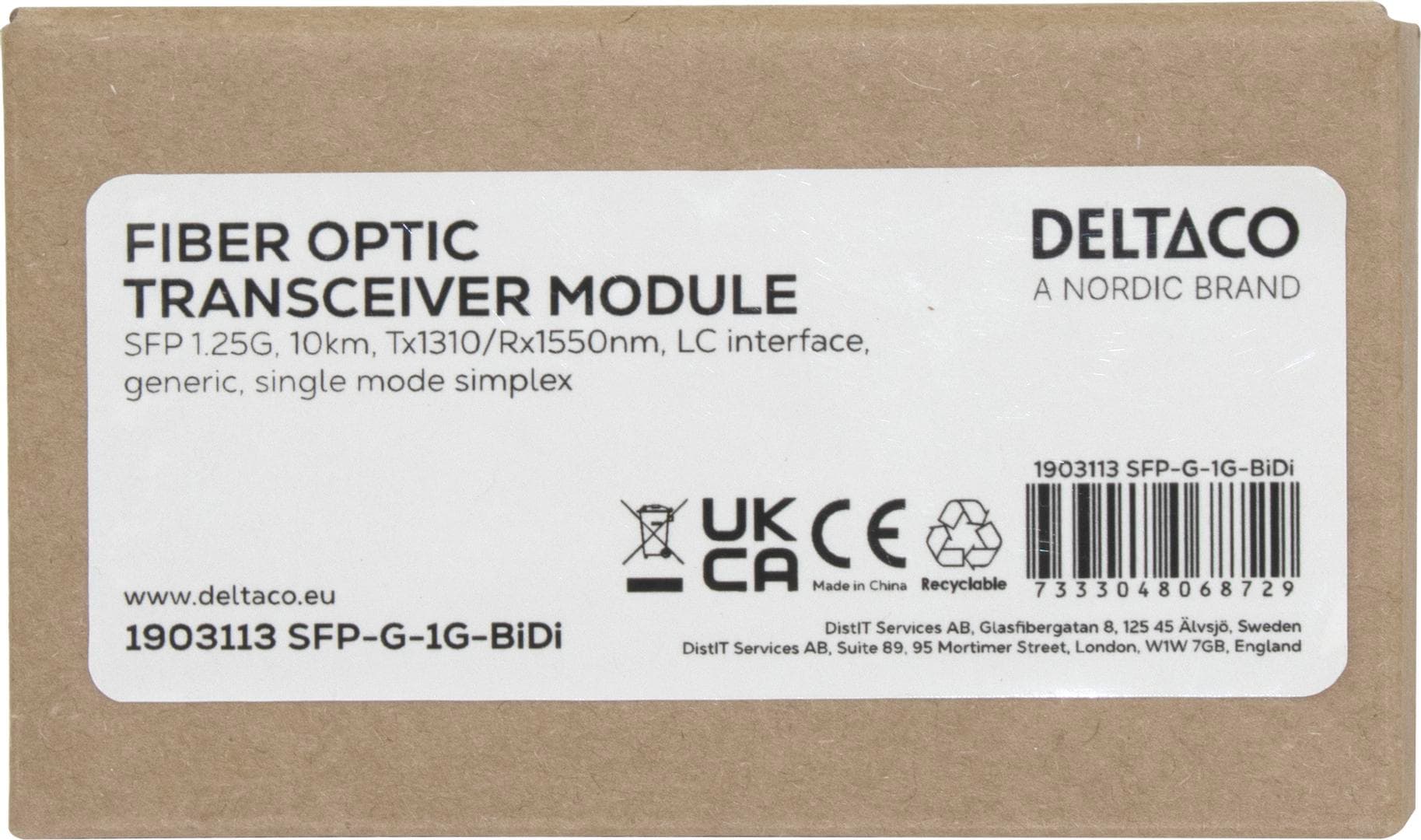 DELTACO - SFP 1.25G, 10km, Tx1310/Rx1550nm, LC interface, SM simplex