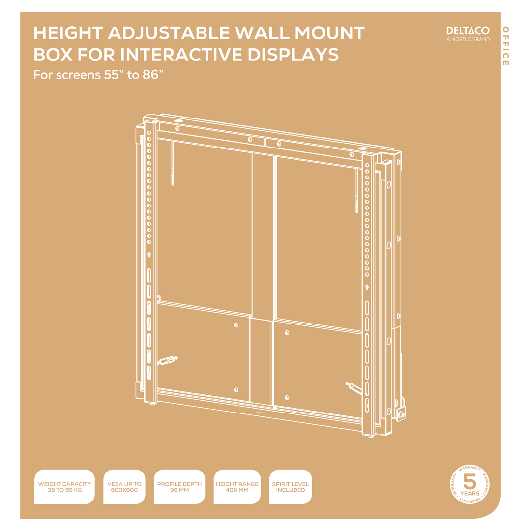 DELTACO - OFFICE Manual Height-Adjustable Display Wall Mount 35 - 65kg
