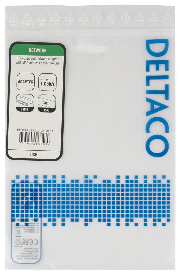 DELTACO - USB-C Gigabit Network adaptor w/MAC address pass-through