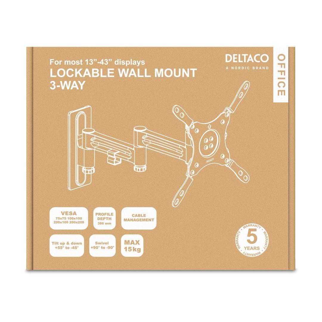 DELTACO - Office Lockable 3-way Monitor Mount,13"-42",15kg,75x75-200x200