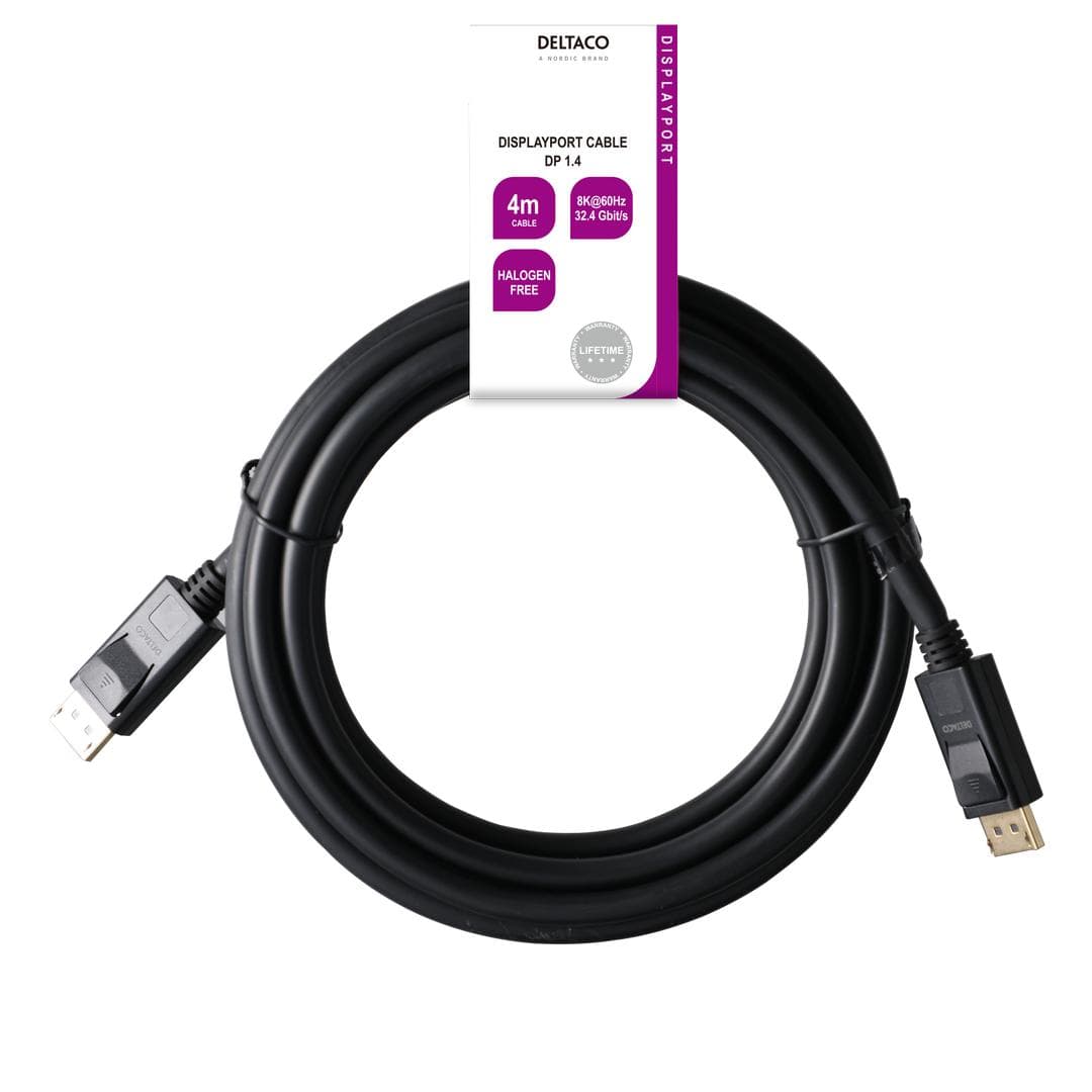 DELTACO - DisplayPort cable, DP 1.4, 8K@60Hz, 4m, black