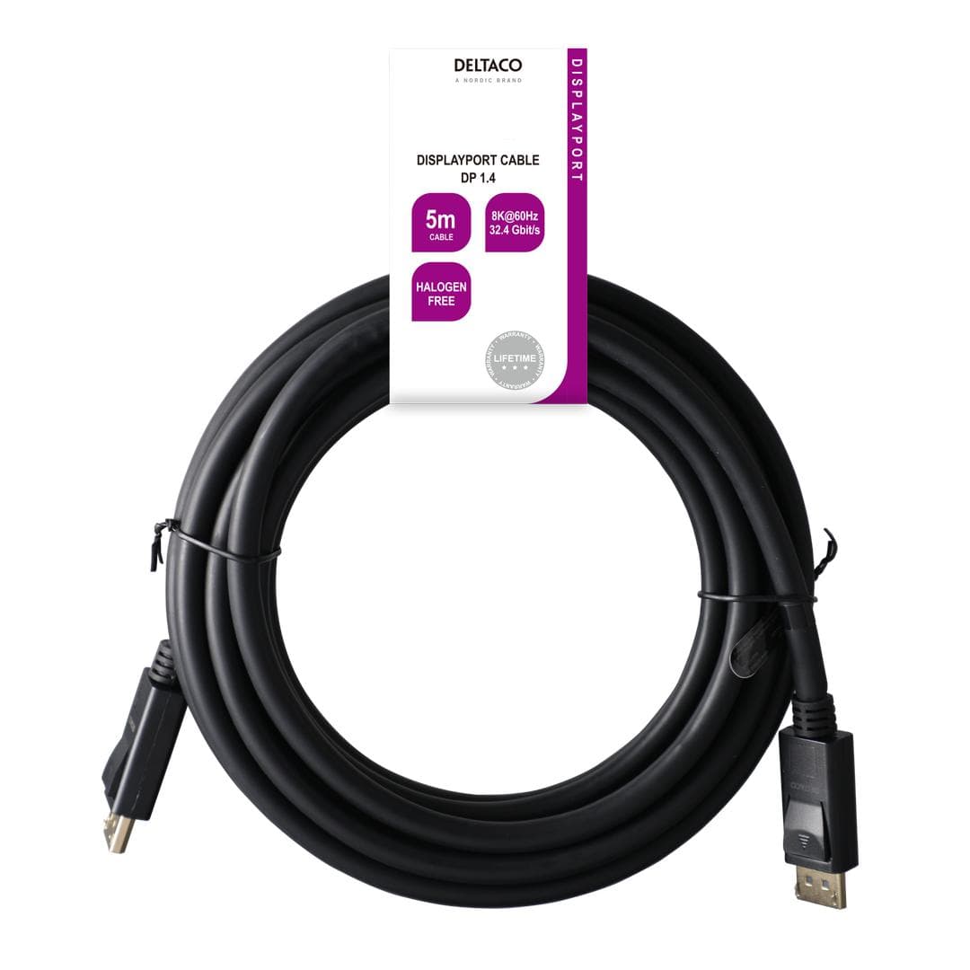 DELTACO - DisplayPort cable, DP 1.4, 8K@60Hz, 5m, black