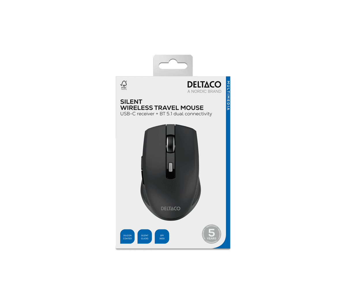 DELTACO - Silent Wireless USBC Reciever Travel Mouse