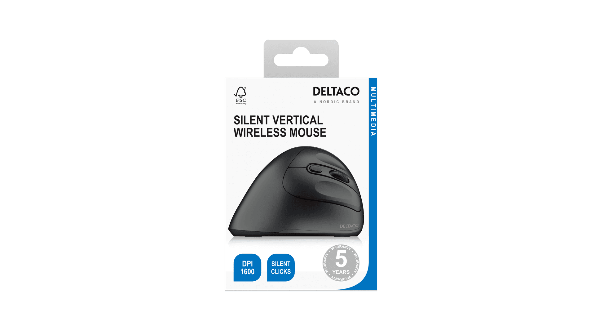 DELTACO - Silent Wireless Vertical mouse, 4 buttons, 1000-1600 DPI