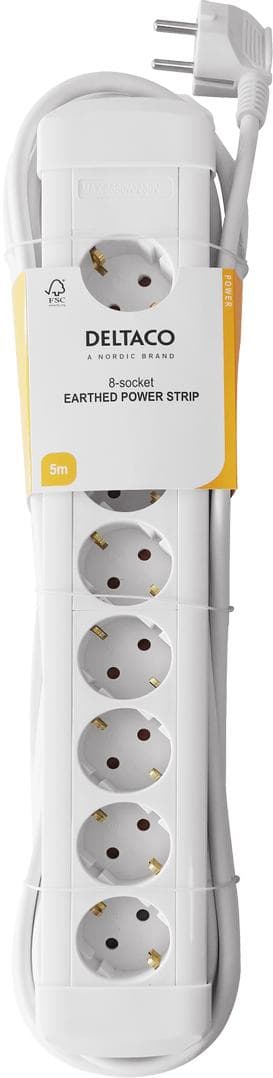 DELTACO - outlet 8xCEE 7/3 outlets, 1xCEE 7/7, 5m kabel, white