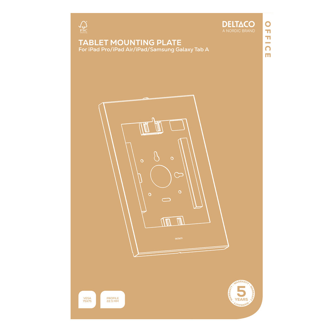 DELTACO - OFFICE Wall mountable mounting plate for tablets, anti-theft