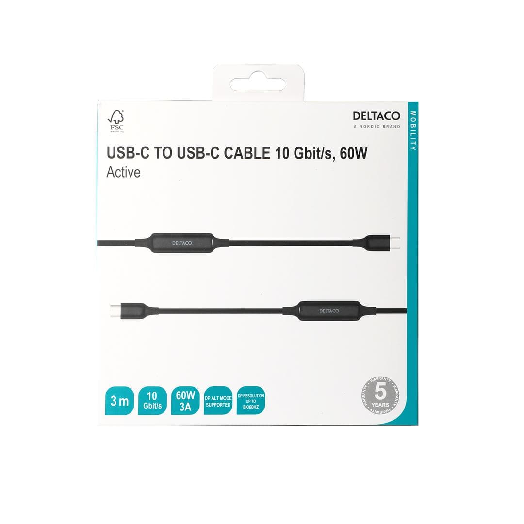 DELTACO - USB-C C-C active cable, 10Gbps, 3A, 3m
