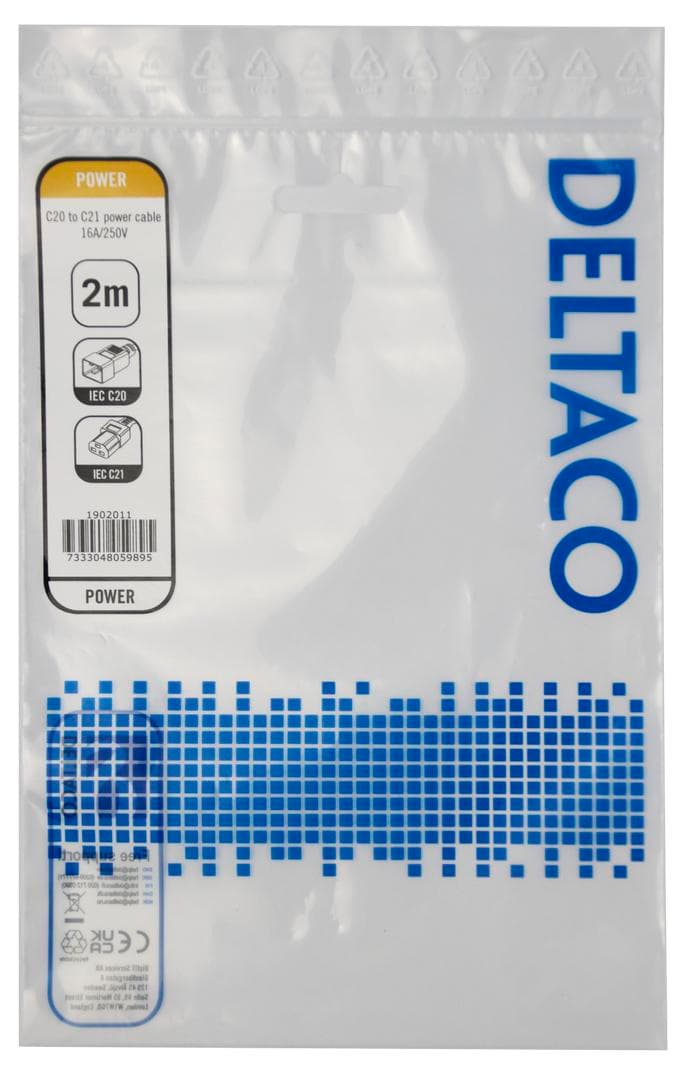 DELTACO - Power cable IEC C20 - IEC C21 Hightemp, black, 2m