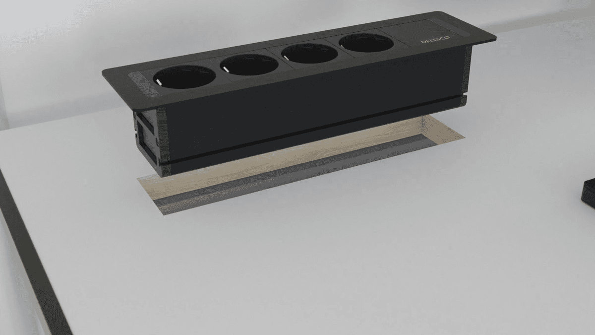 DELTACO - OFFICE Recessed Outlet Box,4 outlets,GST18 in,end cap out