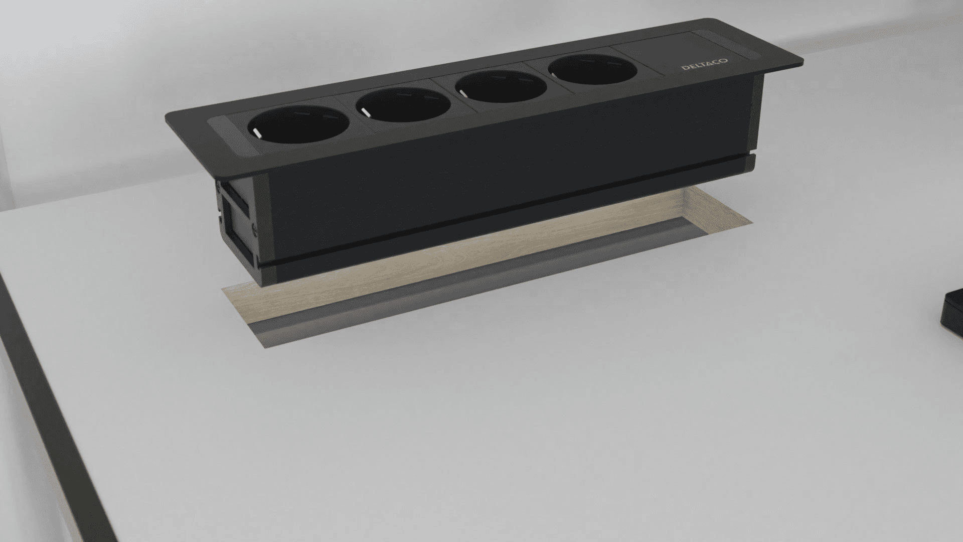 DELTACO - OFFICE Recessed Outlet Box,4 outlets,GST18 in,end cap out