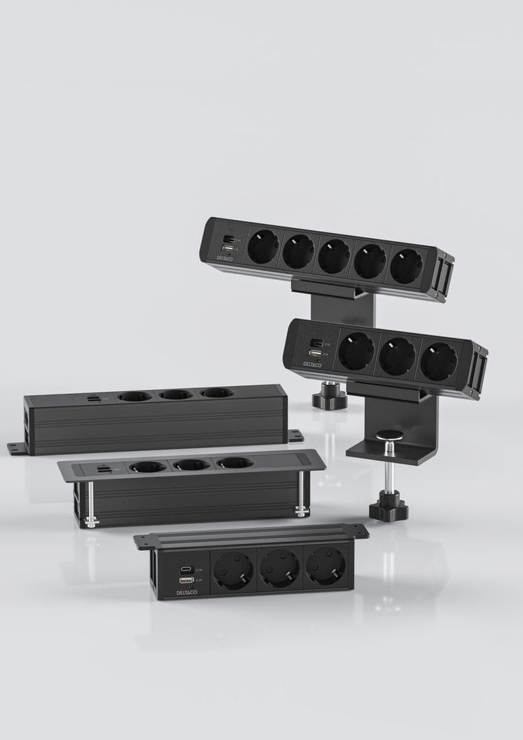DELTACO - OFFICE Under-desk Outlet angled,3 outlet,1x21W A+C USB,GST18