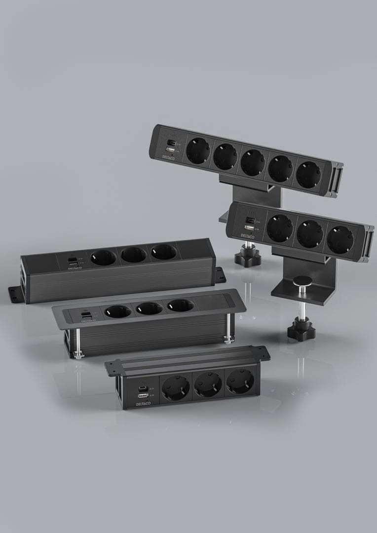 DELTACO - OFFICE Under-desk Outlet,3 outlets,1x21W A+C USB,GST18 caps