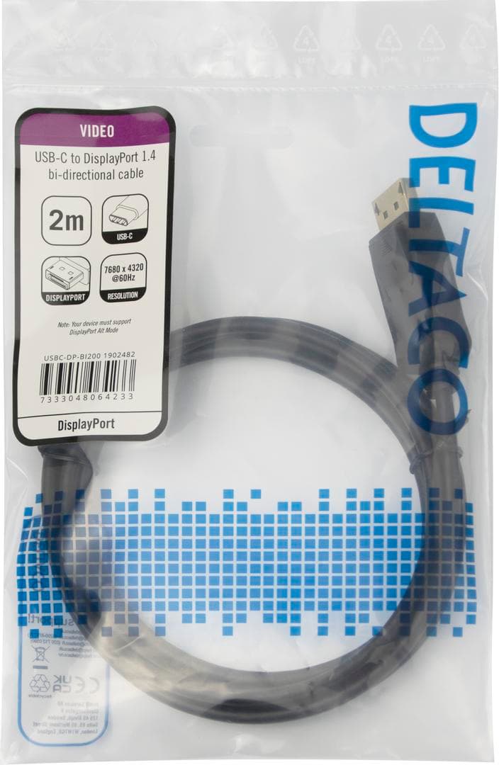 DELTACO - USB-C - DP 1.4 cable, BiDirectional, 2m, black