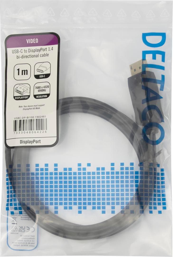 DELTACO - USB-C - DP 1.4 cable, BiDirectional, 1m, black