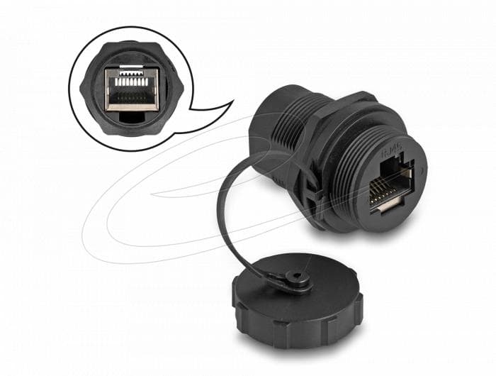 DELOCK - RJ45 Cat.6A Coupler with sealing cap IP67 dust & waterproof