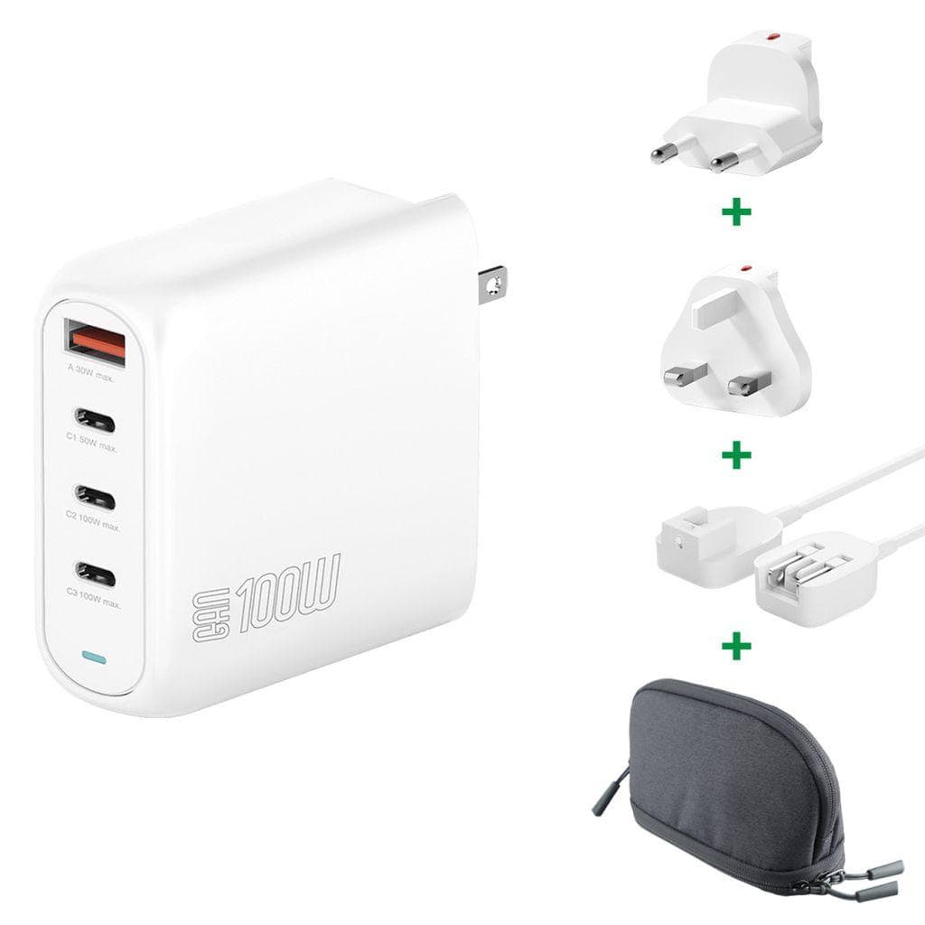 4smarts - 100W GaN Flex Pro Travel Edition-lader (hvit) 3x USB-C, 1x USB-A, smart strømfordeling, 150 cm kabel