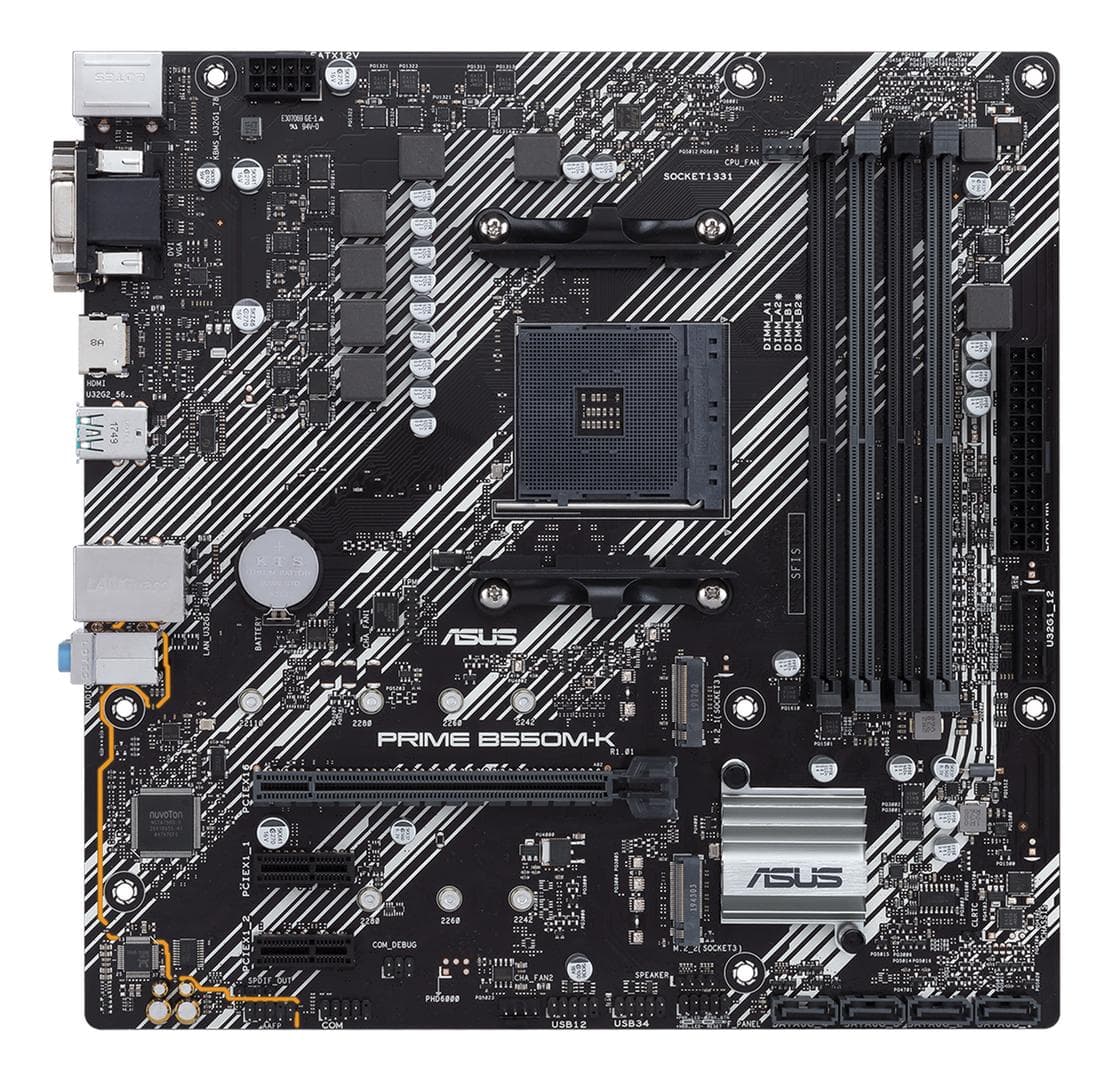 ASUS - PRIME B550M-K - Motherboard - micro ATX - Socket AM4 - AMD B550 Chipset - USB 3.2 Gen 1, USB 3.2 Gen 2 - Gigabit LAN - onboard graphics (CPU required) - HD Audio (8-channel)
