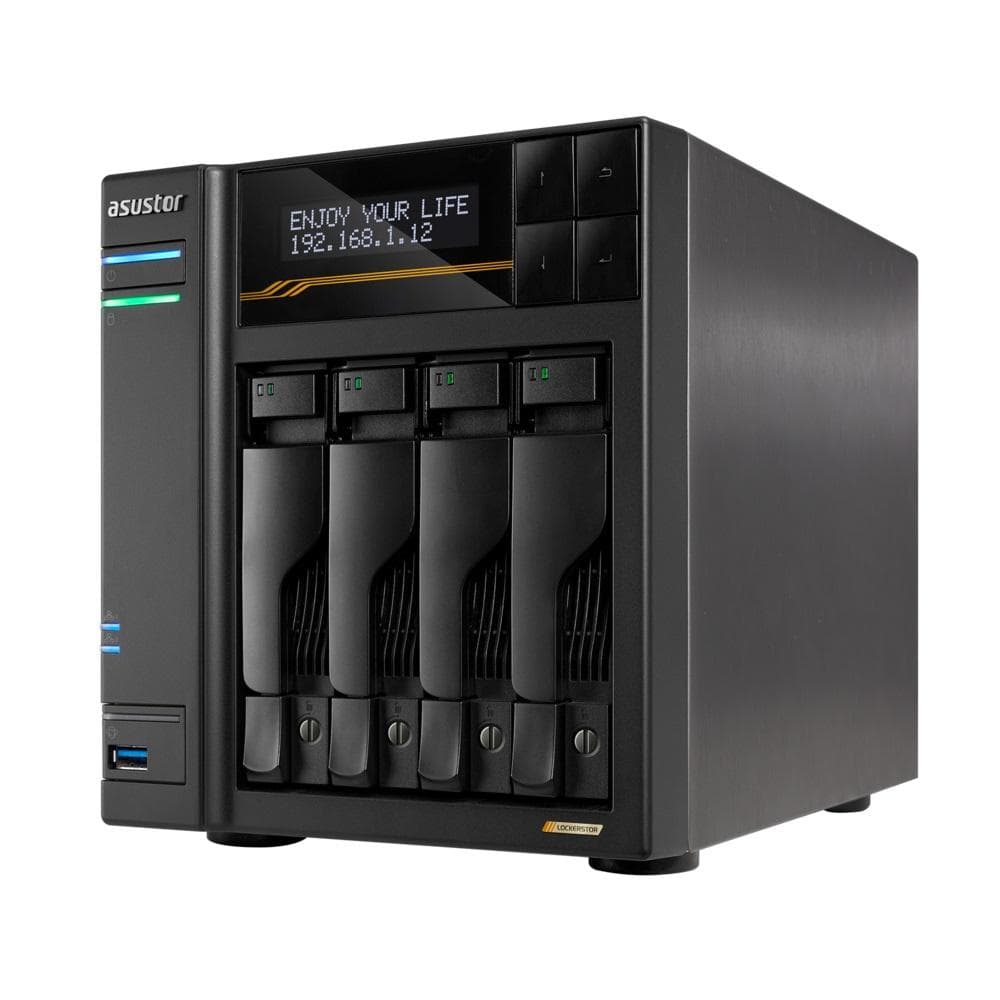 ASUSTOR - AS6804T 4 Bay NAS AMD Ryzen Embedded V3C14 16GB ECC RAM DDR5 Dual USB 4 Ports Dual 10GbE Ports Dual 5GbE Ports