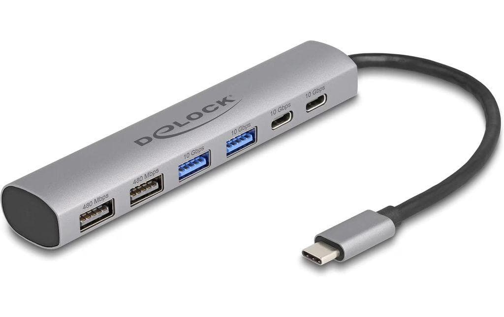 DELOCK - 6-Port USB Hub: 4x Type-A, 2x Type-C™ Female