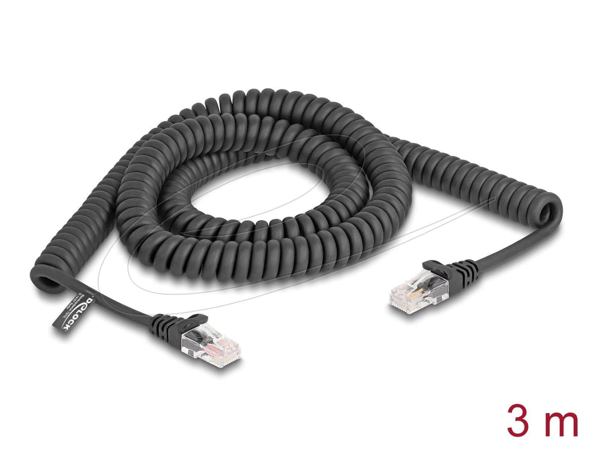 DELOCK - RJ45 Coiled Cable male to male Cat.5e 3 m black