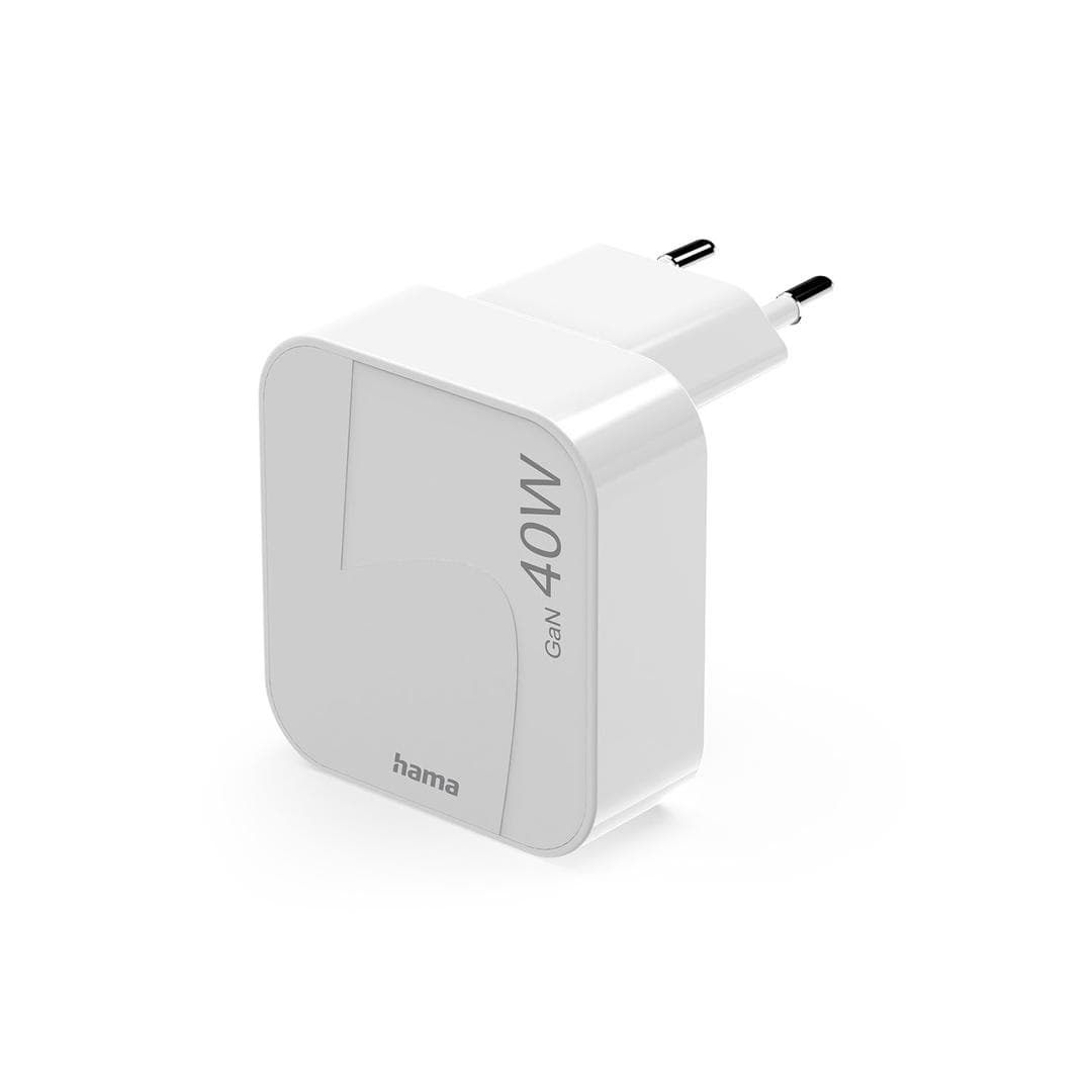 HAMA - Fast Folding Mini Charger 2xUSB-C GaN PD 40W White