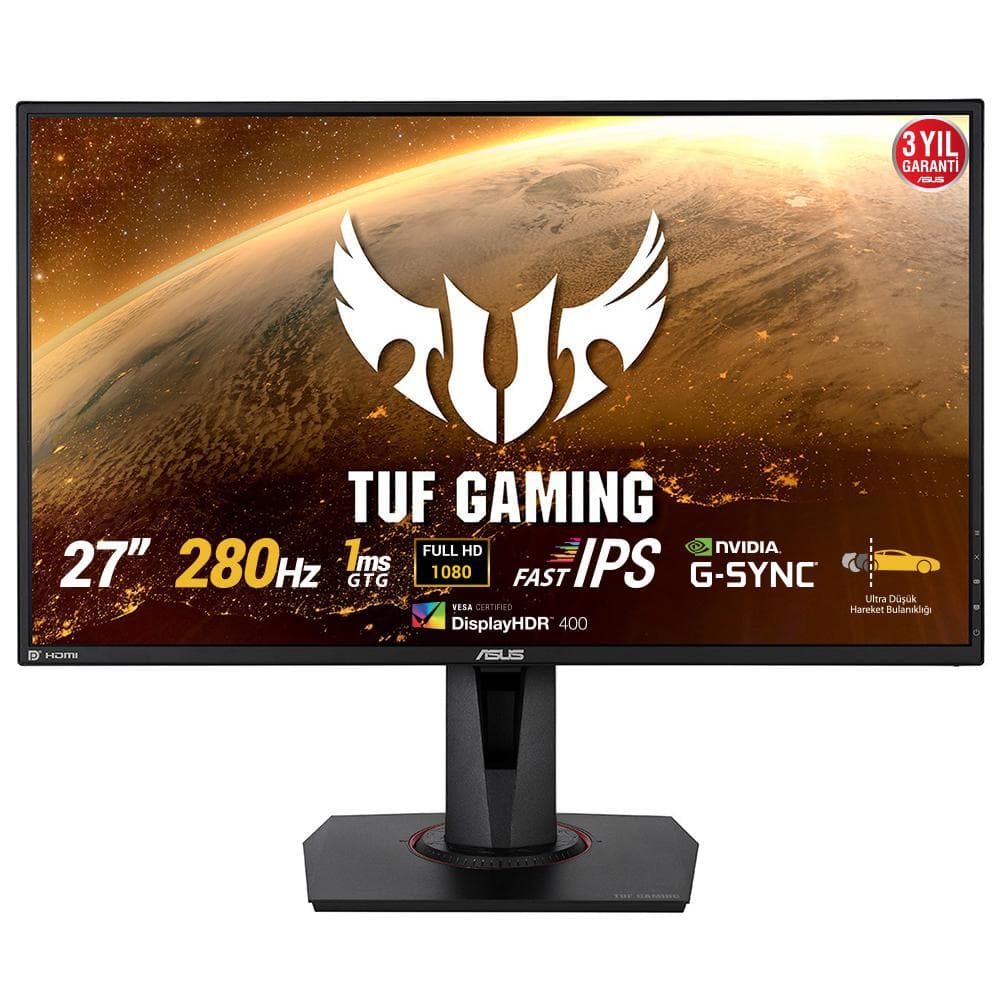 ASUS - 27" gamingskjerm TUF VG279QM 1920x1080 IPS, 280hz, 1ms, 1000:1, HDR-10, FreeSync/G-Sync compatible, 2xHDMI/DP