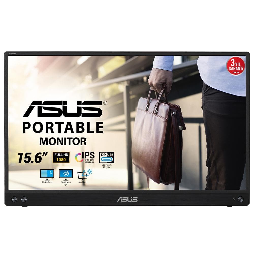 ASUS - ZenScreen MB16ACV Portable USB Monitor 15.6inch Full HD IPS Hybrid Signal Solution USB Type-C Flicker Free Blue Light Filter