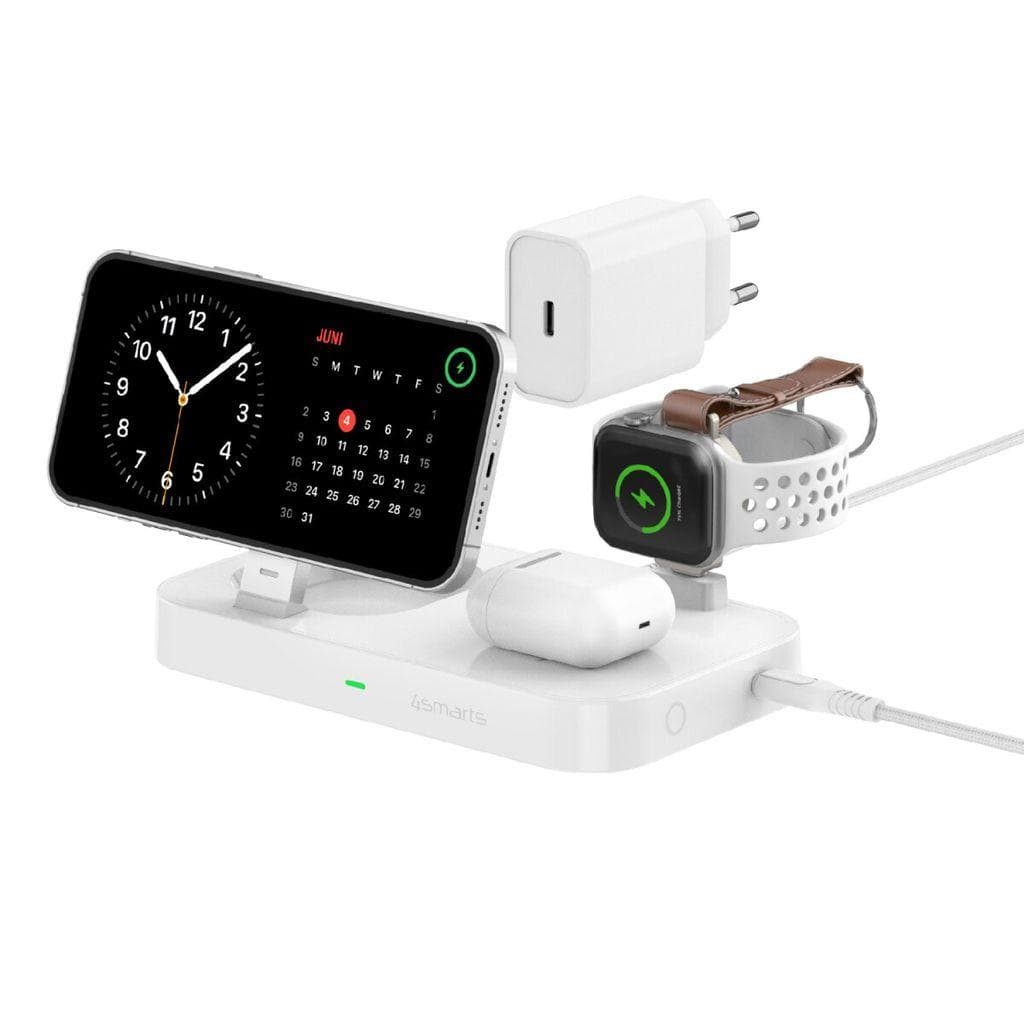 4smarts - 540994 oplader til mobil enhed Hovedtelefoner, Smartphone, SmartWatch Hvid DC, USB Trådløs opladning Hurtig opladning Indendørs
