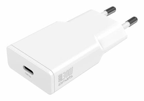 4smarts - 230V væglader Hurtig lader, 30 W, Hvid Med 1 stk USB-C port Med ny GaN teknologi