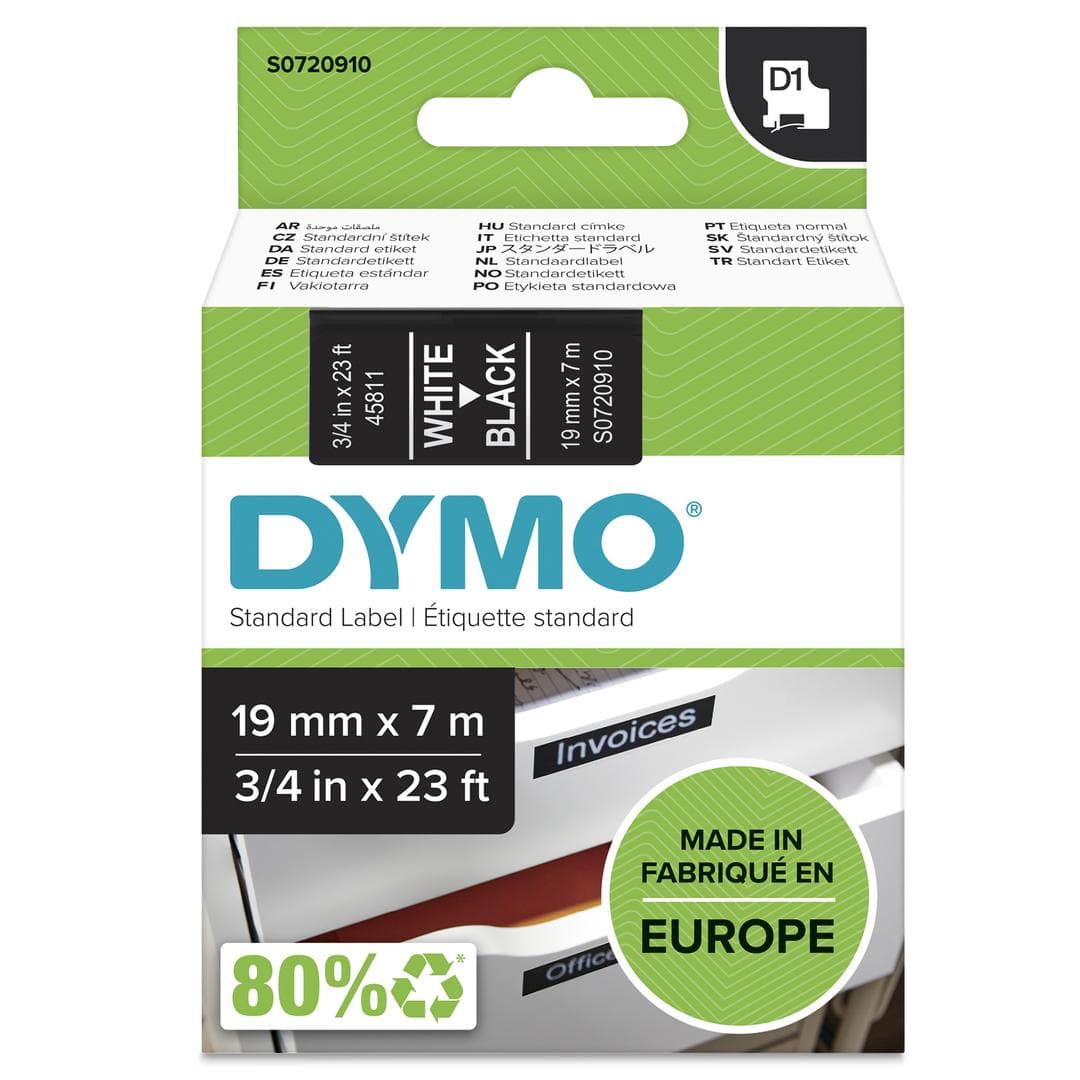 DYMO - D1 19mm  Hvit/Sort