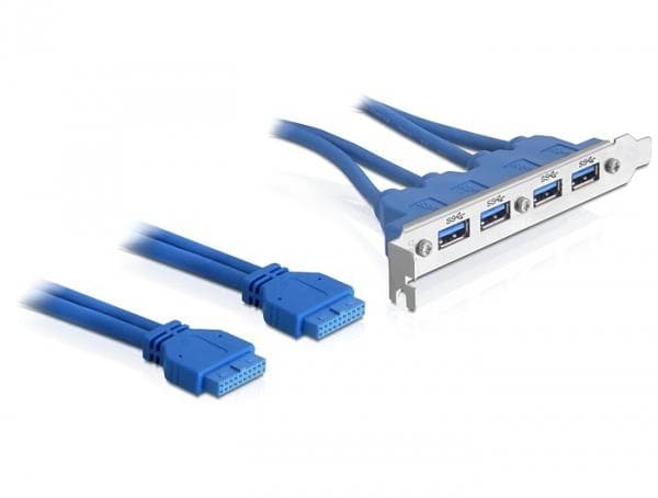 DELOCK - intern kabel för USB 3.0, IDC20 ha - 4xUSB 3.0 A ho, 0,4m, blå