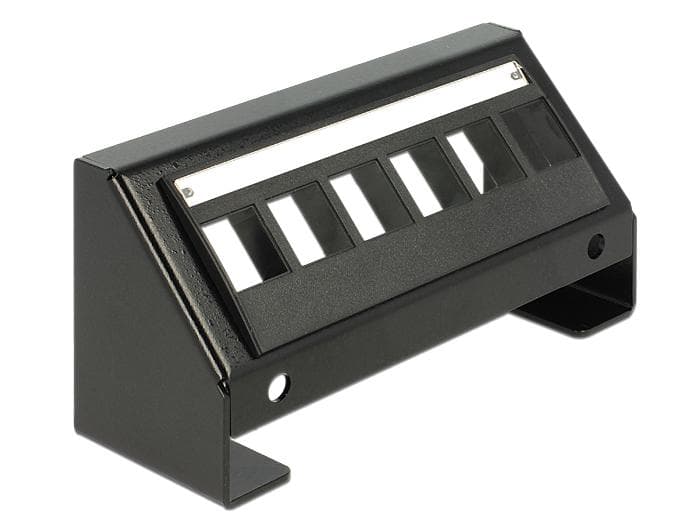 DELOCK - Keystone panel, 6-portar, 45° vinkel på portarna, metall, svart