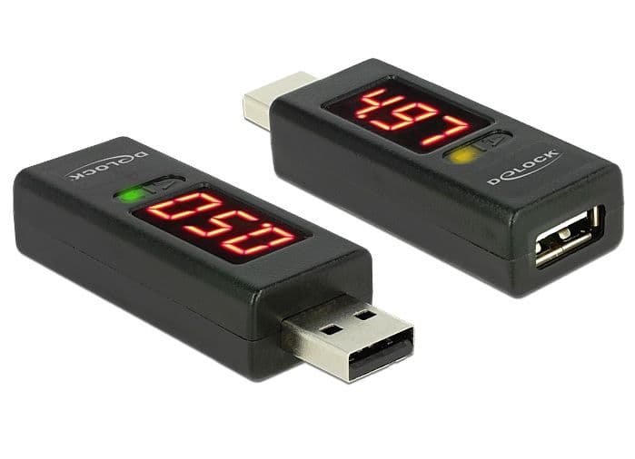 DELOCK - adapter, ampere- och voltmätare, USB Typ A ha - Typ A ho, sv