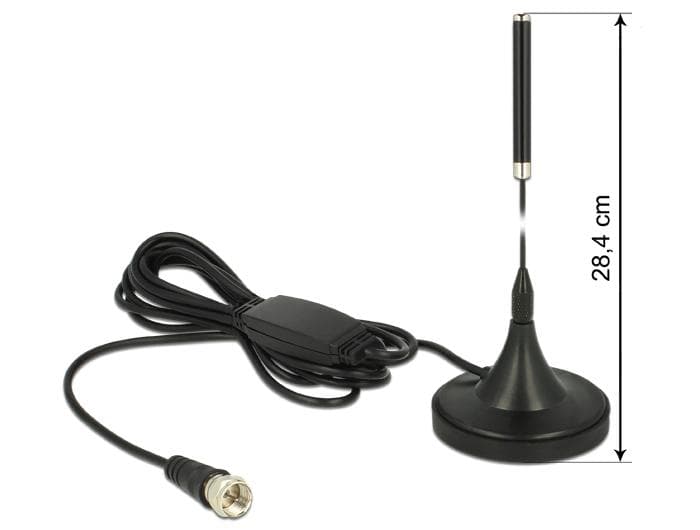 DELOCK - DAB+ antenn, F hane, RG-174, 21dBi, 2m kabel, magnetfot, svart