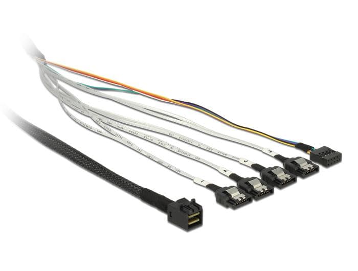 DELOCK - mini SAS-kabel, 0,5m SFF-8643 - 4xSATA 7-pin + 1x8-pin sideband