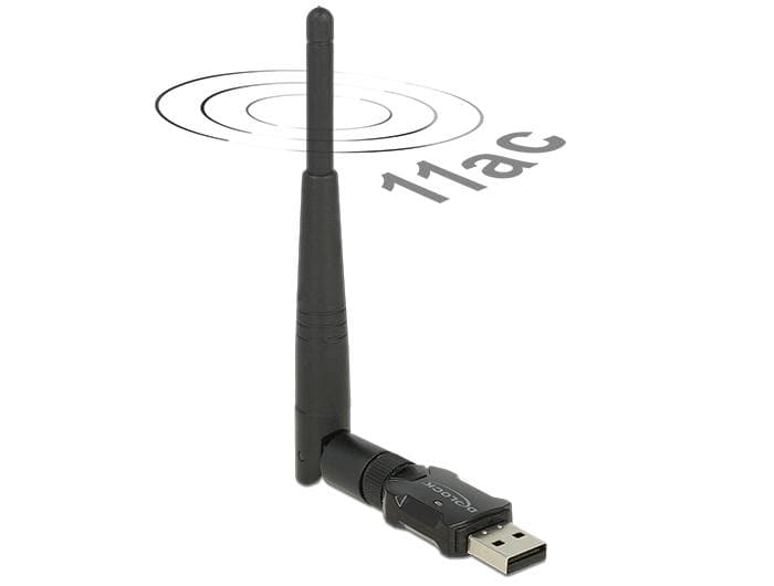 DELOCK - trådlöst nätverkskort, extern antenn, 802.11ac, USB 2.0, svart