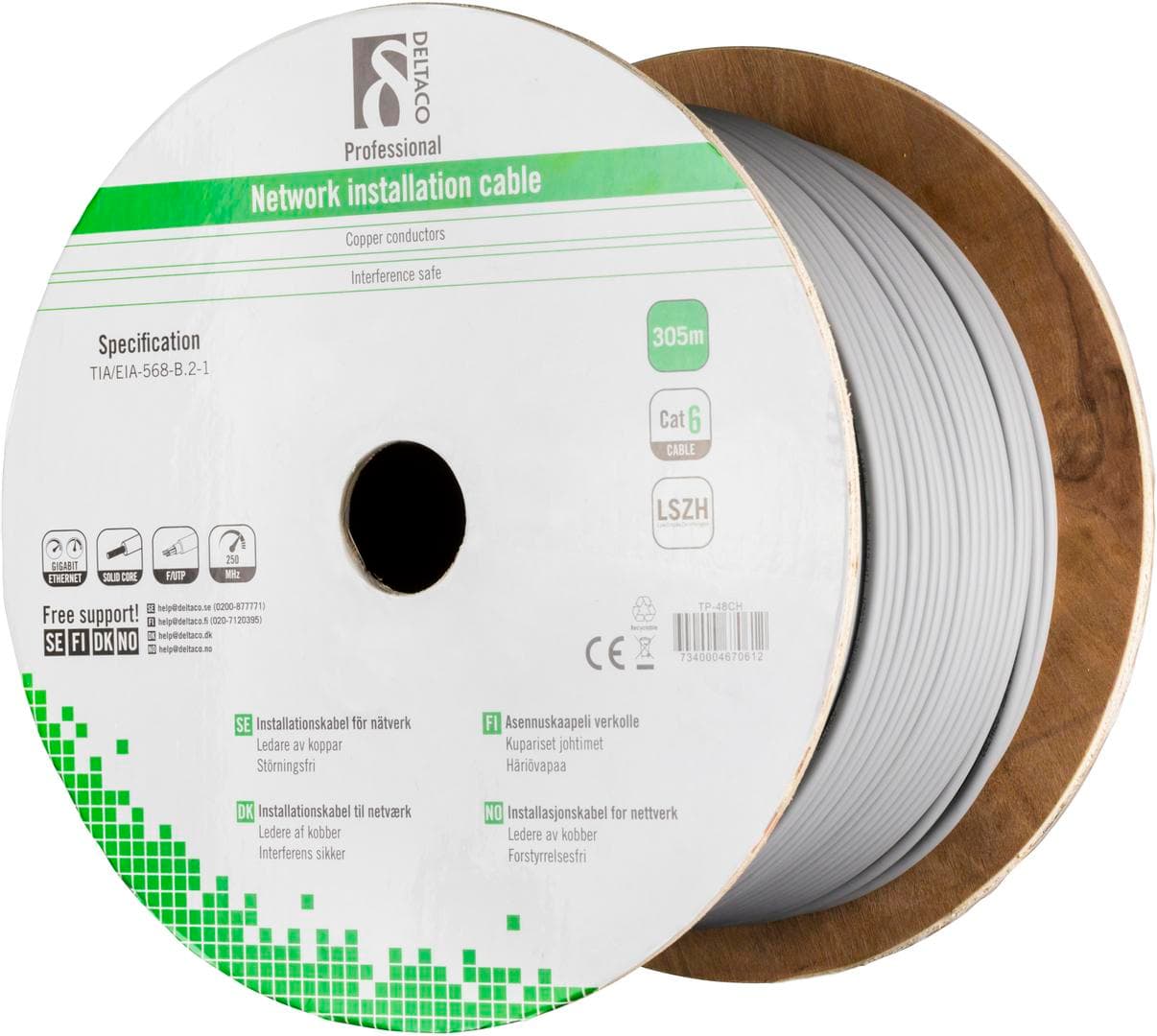DELTACO - LSZH FTP installation cable, Cat6, 305m, gray