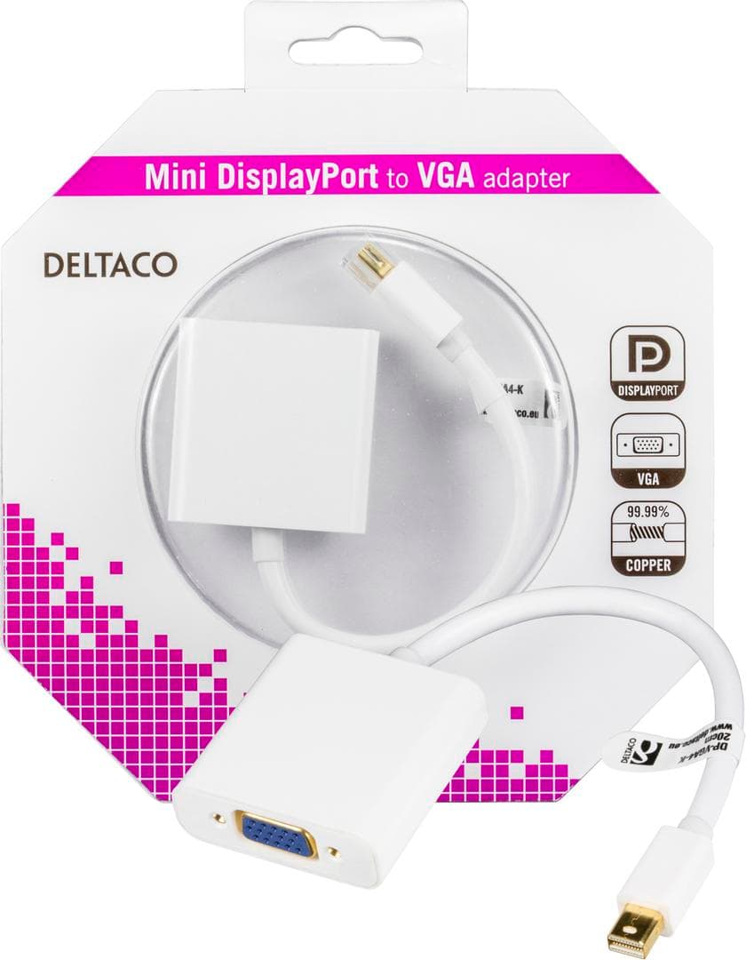 DELTACO - DP-VGA4-K - Video converter - DisplayPort - White