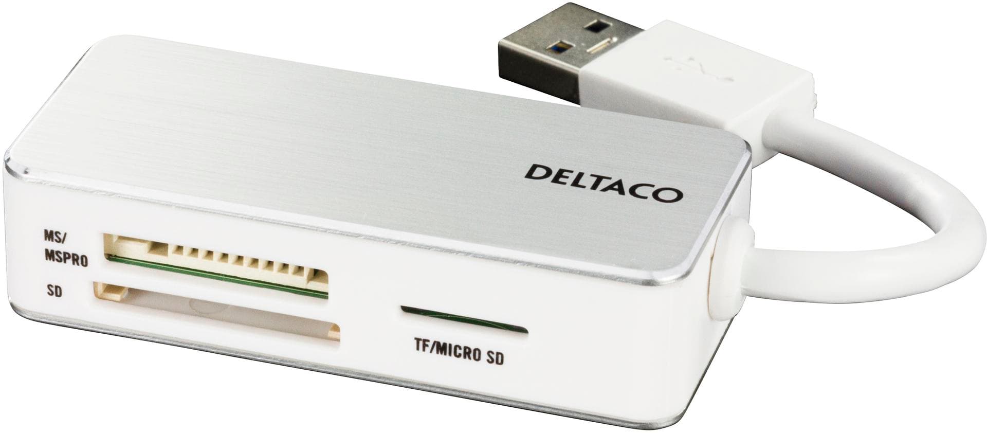 DELTACO - Memory card reader UCR-147 USB 3.0, white / silver