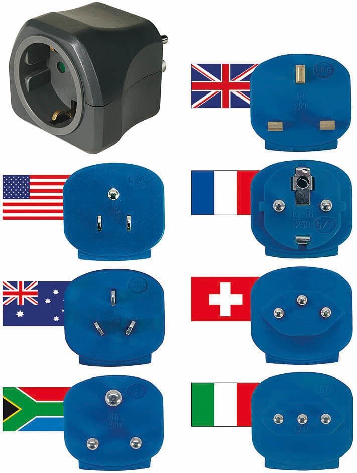BRENNENSTUHL - reseadapterkit, EU - 150 länder , jordad, petskydd, svart