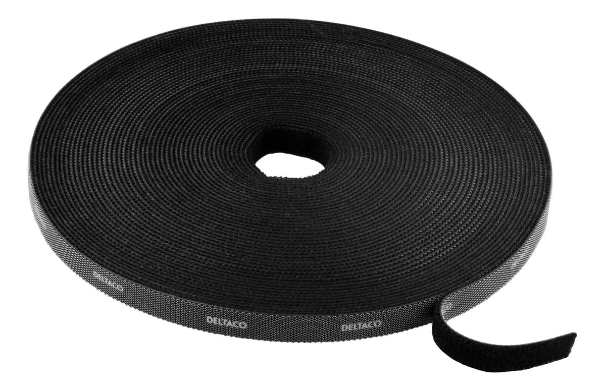 DELTACO - Hook and loop fastener cable ties, width 10mm, 15m, black