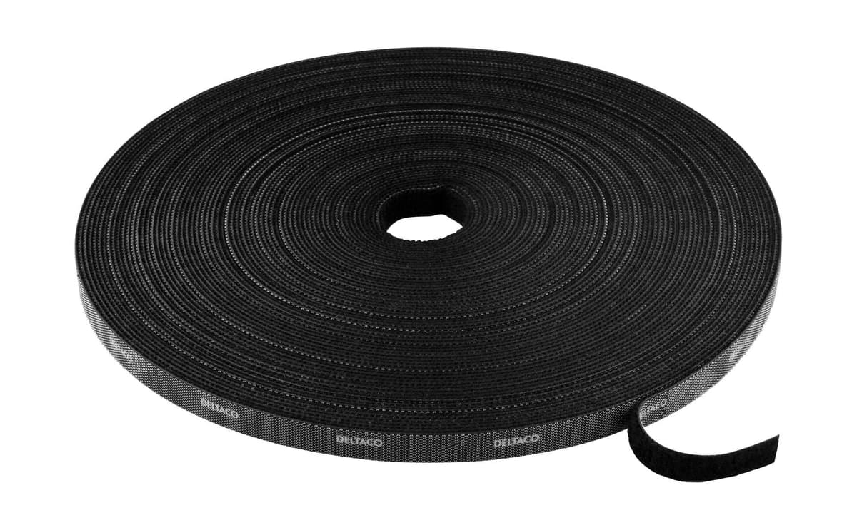 DELTACO - Hook and loop fastener cable ties, width 10mm, 25m, black