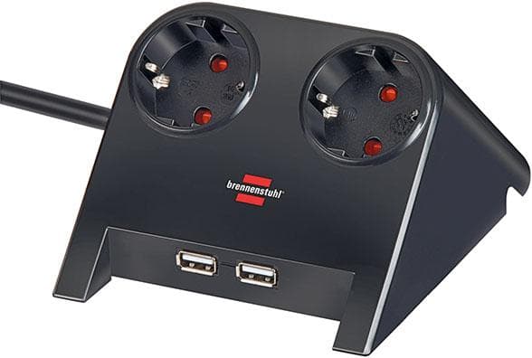 BRENNENSTUHL - Desktop-Power, 2xCEE7/4, 2xUSB 2,1A, 1,8m kabel, svart