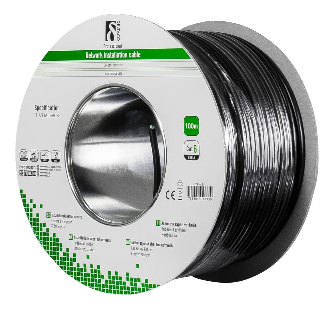 DELTACO - Cat6 Outdoor cable UUTP black 100m